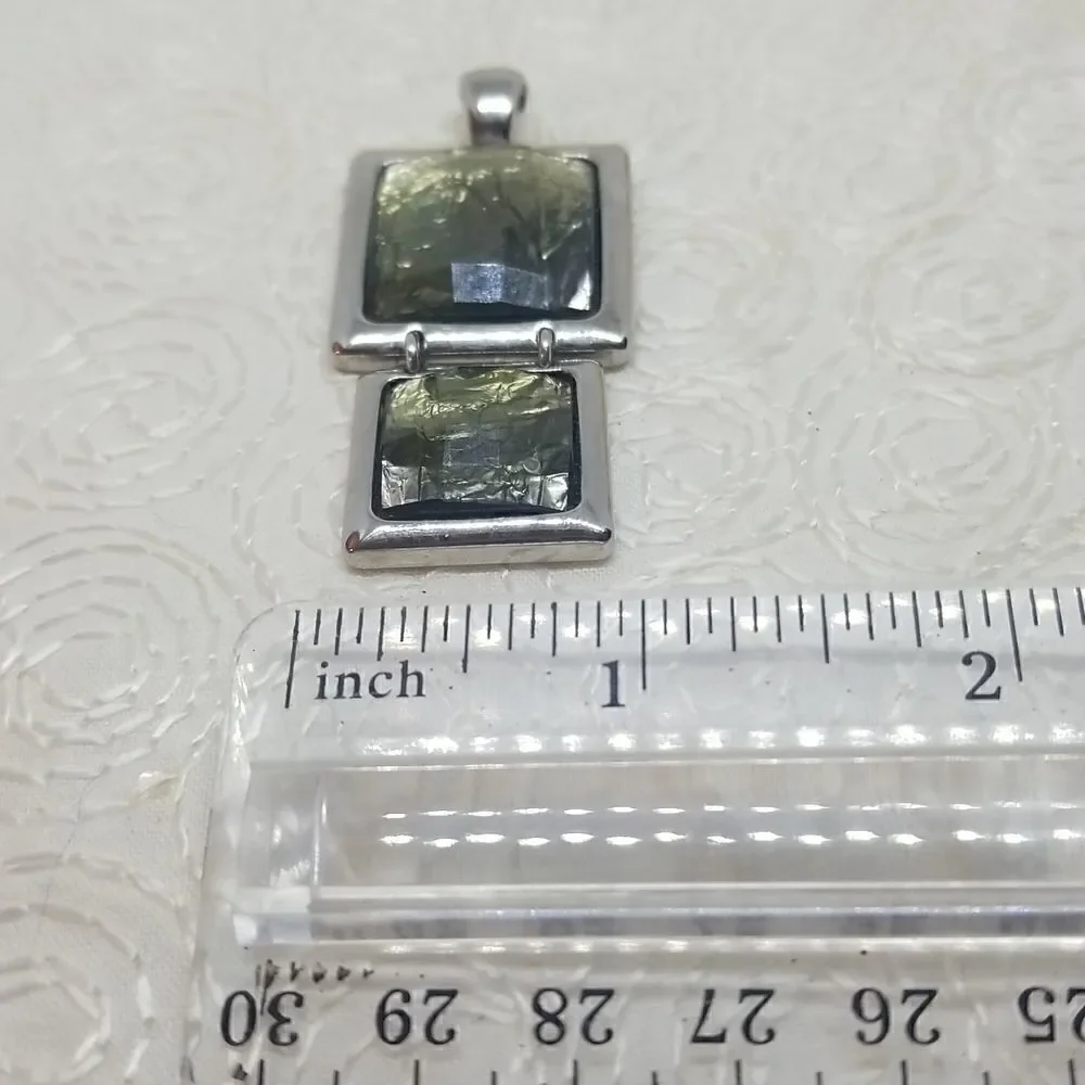 Lia Sophia Flux Pendant Double Square Faceted Green Silver